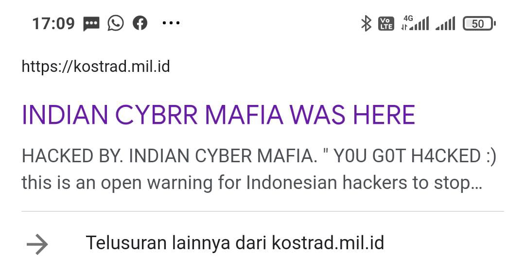 TNI AD Cyber Team Handles Kostrad Site Hacked by Indian Cyber Mafia